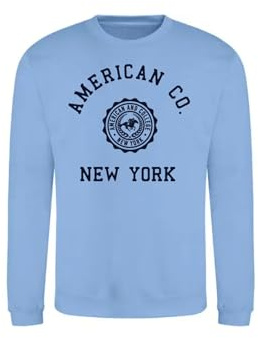 AMERICAN COLLEGE USA Tröja tröja med tryck varma kläder unisex barn pojkar och flickor casual modell ACSCRW4 himmelsblå 16 år, turkos, 16 �r