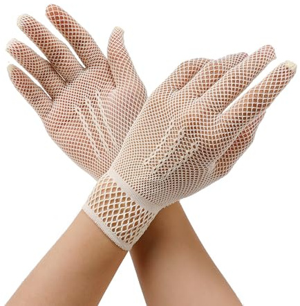 TMTGTS Guantes cortos de encaje para mujer, 1 par de guantes de encaje, guantes de red, guantes de verano, protección solar, para bodas, fiestas y fiestas de té, bailes de graduación, accesorios de