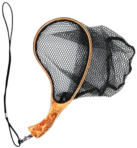 Filet de pêche à la truite, épuisette pour | Outil de pêche | Épuisette de pêche avec poignée en bois, filet de bassin à poissons avec filet noir, épuisette de perche, épuisette de pêche et de