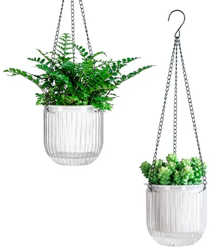 Calvalor Lot de 2 pots de fleurs suspendus 13,5 cm - Pots de fleurs suspendus pour l'extérieur - Pot de fleurs suspendu pour l'intérieur - Pot de fleurs suspendu pour plantes - Pot de fleurs suspendu