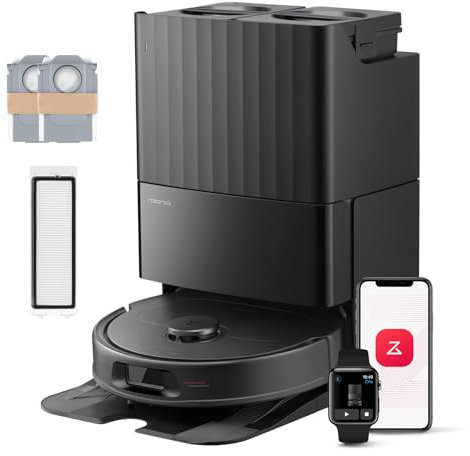 roborock QV 35S-Set Saugroboter mit Wischfunktion, 10.000 Pa HyperForce Saugkraft, Anti-Tangle-Bürsten, Anhebbare Schleudermopps, Intelligente Hindernisvermeidung, All-in-One Dock (Schwarz)
