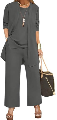shownicer Completo Donna Elegante Tailleur 3 Pezzi Set Completi di Pantaloni da Cerimonia Set Taglia Grande Abbigliamento per Business e Matrimoni A Grigio Scuro XXL