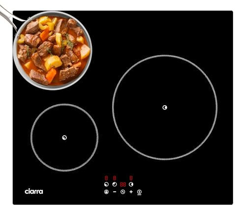 CIARRA Piano Cottura Induzione 3 Fuochi, 60 cm Fornello Induzione Vetroceramica, Controllo Touch, Timer, Indicatore di Calore Residuo, AWBBIH3-F