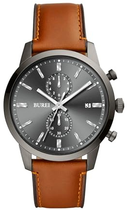 BUREI Uhren Herren Chronograph Japanisches Quarz wasserdichte Armbanduhr Herren Lederarmband Business Casual Sport Datum Uhr für Männer (Graubraun)