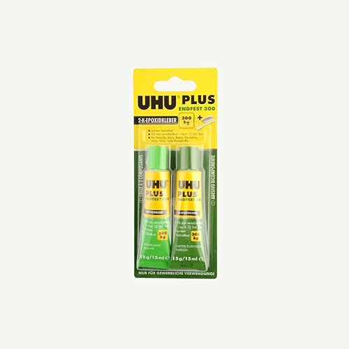 UHU Plus Endfest 300 Epoxidharz Kleber 33g – 2-Komponenten-Klebstoff für Holz, Metall & Pfeilbau – Hochfester Fugenfüller für Spitzen & Schäfte