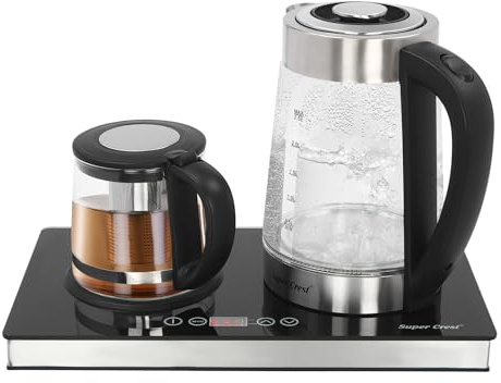 1800W Elektrischer Wasserkocher Set 3L + 1L, Wasserkocher mit Temperatureinstellung & Teesieb & LCD-Touchscreen, Edelstahl & Glas Teekocher Automatische Abschaltung,Temperaturregelung 158°F/176°F