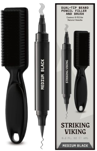 Striking Viking Beard Pencil Filler, nero medio – Set di matite da barba impermeabile, realistica e durevole con 1 penna stilografica e pennello, migliora i peli del viso