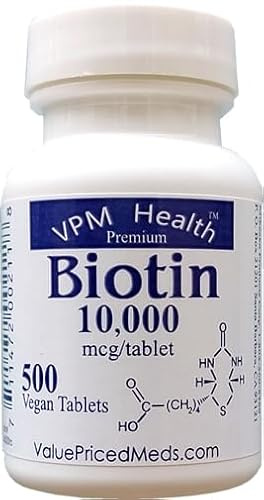 HealthyNaturally Biotin 10,000 mcg (500 Tablets) for Hair Growth, Skin, Strong Nails, biotin 10mg