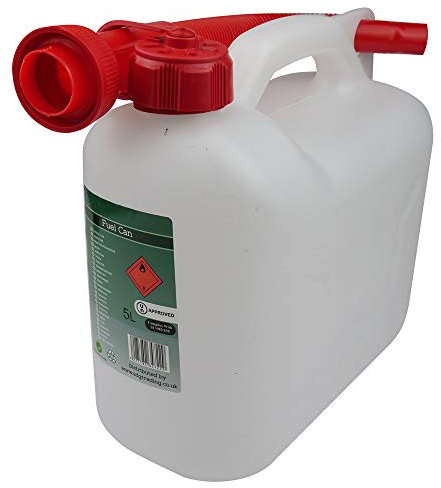 Petrol Fuel Canister Clear Plastic Lawn Mower Jerry Can 5 Litre Flexible Spout