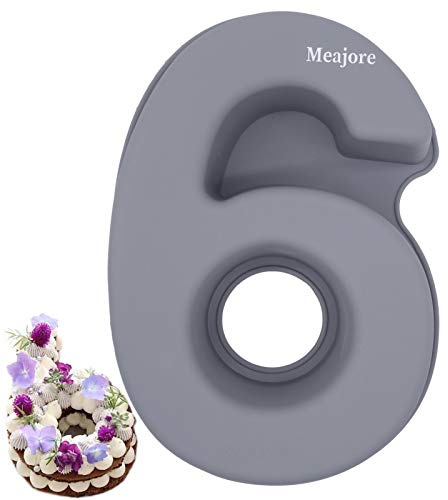 Meajore 3D Large Number Cake Mould,Silicone Baking Letter Ectangle Novel Cake Tins for Birthday Festival and Relationship Marry Anniversary Wedding Party,10 inch Number of 6
