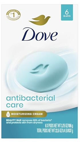 Dove Beauty Bar Soap Antibacterial Care 6 Count For Clean, Moisturized Skin, Removes Bacteria 3.75 oz