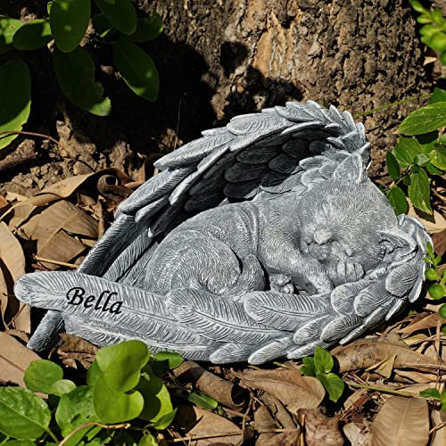 Personalized Cat Angel Grave Markers Memorial Statues, Engraved with Name Cat Sleeping Statue Cemetery Decorations Outdoor Cat Loss Gifts, Cat Memorial Gifts to Honor and Remember Cat