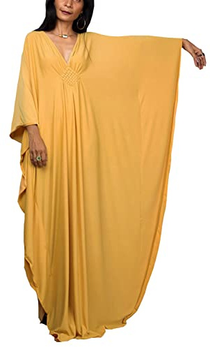 L-Peach Bohemisk kaftan, maxiklänning, myskläder för kvinnor, överdimensionerat nattlinne, hemmakläder, överdragsklänning för strand, C gyllene, en storlek