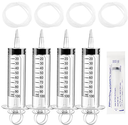 VooGenzek 4 Pezzi 100ml Strumento di Misurazione del Liquido, con 4 Tubo PVC 130cm Flessibile, Tubo Multiuso di Plastica, per Laboratori, Erogazione di Liquidi e Irrigazione, in Involucro Individuale