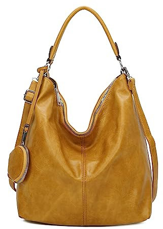 OBC Damen Tasche Shopper Hobo-Bag Henkeltasche Schultertasche Umhängetasche Handtasche Crossover CrossBag Damentasche Reisetasche Beuteltasche (Gelb 47x33x17 cm)