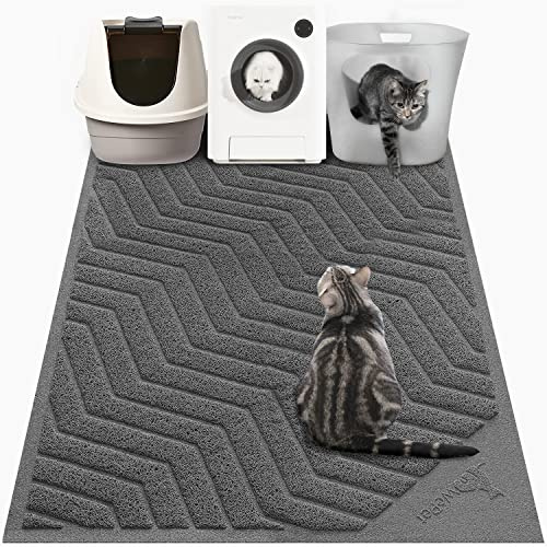WePet Cat Litter Box Mat(No. 02-2), Kitty Premium PVC Pad, Durable Trapping Rug, Phthalate Free, Urine-Resistant, Scatter Control, XXL 47 x 36, Grey