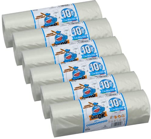 60 Sacchi Trasparenti Spazzatura 80x120 Resistenti, Sacchi Spazzatura XXL per Raccolta Rifiuti, Buste Spazzatura, Sacchi Immondizia Extra Resistenti, Sacchetti Spazzatura 80x120cm (60)