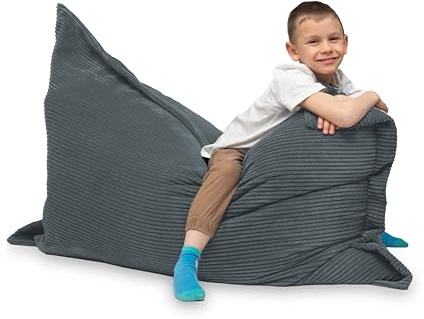 chilly pilley Sitzsack L XL XXL Cordstoff Bodenkissen Beanbag Styropor Füllung Riesensitzsack Cord-Material Sitzkissen Gartenkissen zum Liegen und Sitzen Cord 100x70 Grau