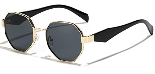 SHEEN KELLY Lunettes de soleil polygonales rétro pour femmes et hommes, lunettes décontractées pour l'extérieur, monture irrégulière en métal