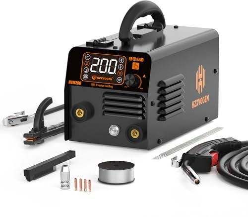 MIG Welder, HZXVOGEN 135A Gasless Welding Machine HVM200, 3 in 1 Flux Core Welders, Lift TIG, MMA Sticker, Gasless 240V Portable IGBT Inverter and Smart Digital LED Display, Light & Compact