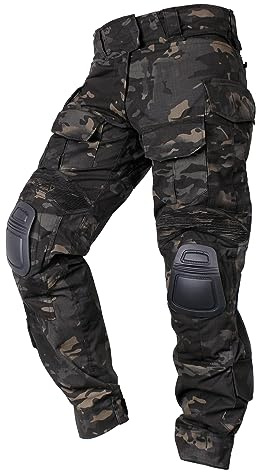 IDOGEAR Pantalones de Combate G3 Pantalones Tácticos para Hombre con Rodilleras para Caza, Tiro, Pantalones Militares de Carga al Aire Libre (Large (W34 / L32), Multi-Camo Black)