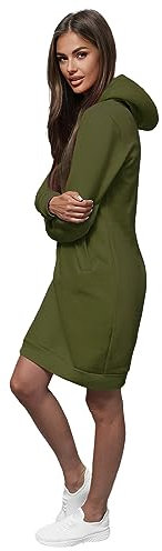 OZONEE Damen Hoodie Kapuzenpullover Lang Sweatjacke Sweatkleid Winterkleid Herbstkleid Kleid Sweatshirt Sweatshirtkleid Kapuzenjacke Kapuzenpulli Kapuze Langarm Sport 777/3127B/29 Khaki L