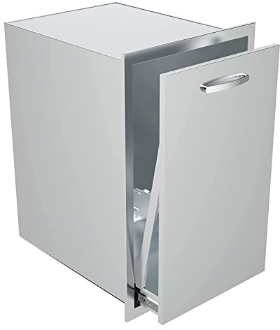 OUKIDR Built-in Single Trash Drawer, 14 W X 27 H X 20 D Pull-Out Tray Stainless Steel Outdoor Kitchen Trash Drawer Storage Trash Bin or Propane Tank for BBQ Island or Grill Station