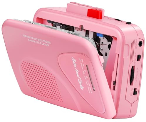 Cassette Player Tape Recorders AM/FM Radio, Portable Tape Player Records Built in Speakers Manual Record - 2AA Battery Or DC 5V Supply with 3.5MM Earphone- Pink