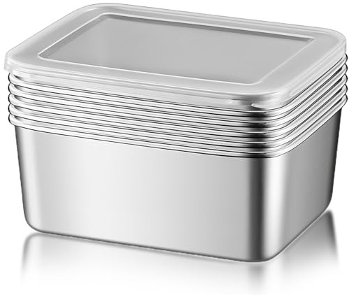 MEGYAD Juego de 6 fiambreras con tapa: 650 ml Meal Prep Boxes Food Container Caja de almacenamiento de acero inoxidable cajas de almacenamiento de alimentos cajas de almacenamiento para horno,