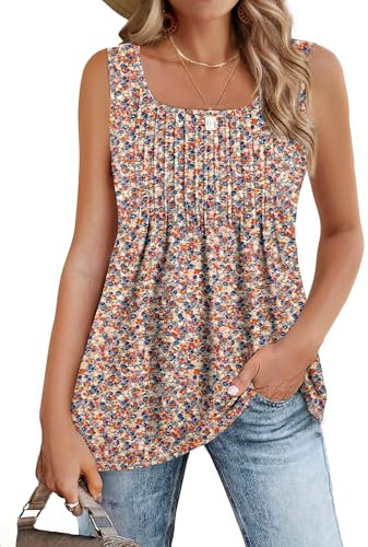 Zeagoo Tank Tops für Damen Ärmellos Oberteile Sommer Tanktops Elegant Tanktops Tunika Cami Casual T Shirt Basic Weste Shirt Lockere Blusentop Floral Rosa L