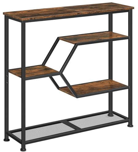 MAHANCRIS Mesa de Entrada, Consola de 5 Niveles, Mesita Estrecha de Estilo Industrial, Mesa de Sofá de 80 cm, Resistente Estructura Metálica, para Salón, Entrada, Pasillo, Marrón Vintage ACTHR13101