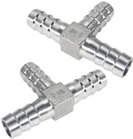 Tee hulling slangmontering, 25 mm rostfritt stål T-kontakt montering T-form 3-vägs splitterfog för bränsle gas vatten luft (2-pack)