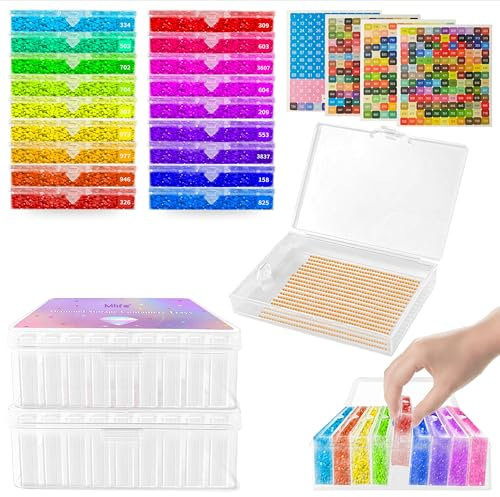 Mlife Patent 2-IN-1 Diamond Painting Aufbewahrung mit Deckel,Diamond Painting Schiffchen Set,Diamond Painting Zubehör für Diamant Painting Bilder Erwachsene, 18PCS