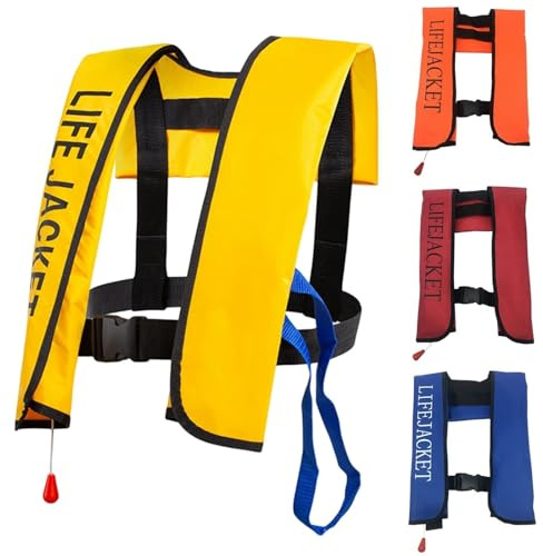 Giubbotto di Salvataggio Gonfiabile Automatico 150N, Giubbotto di Salvataggio con Fibbia Regolabile con Fischietto, Nastro di Fissaggio Riflettente for Pesca, Surf(Yellow)