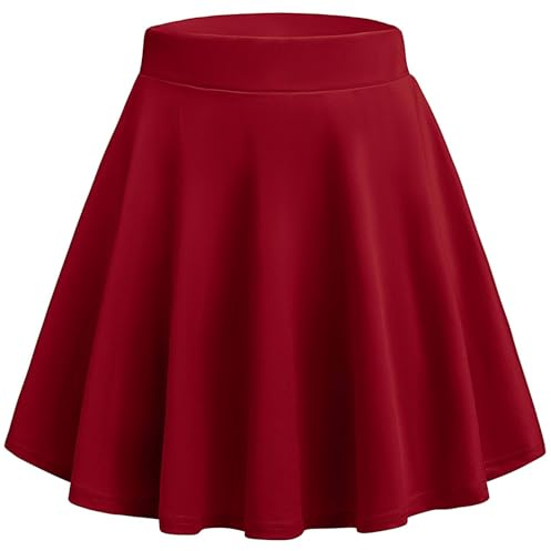 HOTOUCH Womens Stretchy High Waist Pleated Casual Mini Skater Skirts Girls School Skirt Wine Red L