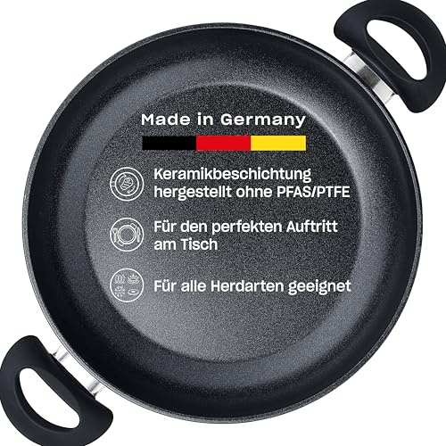 Fissler Essential Black/Servierpfanne (28 cm) Keramik-beschichtet, Aluminiumpfanne-beschichtet,hergestellt ohne PFAS/PTFE, Induktion – MADE IN GERMANY