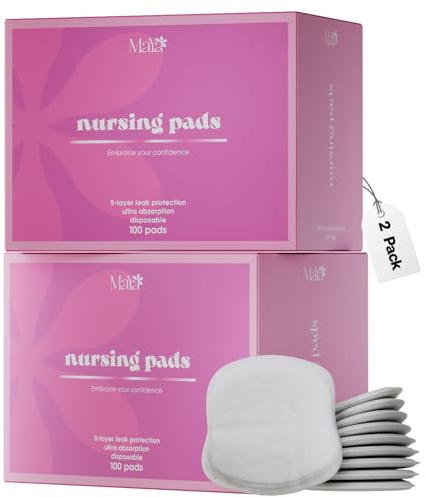 Maya by Biopure Disposable Nursing Pads for Breastfeeding | Ultra Absorbent Disposable Breast Pads with 5-Layer Protection for Breastfeeding and Pumping Moms | Individually Wrapped (200 Count)