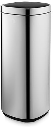 Swan Square Sensor Bin with Hands-Free Opening Using Motion Sensor Technology, Ozone Odour Sterilisation, Liner Retainer Ring, Stainless Steel Body, Large 50L Capacity