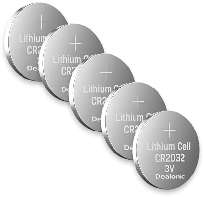 CR2032 3V Lithium Coin Cell Battery Pack of 5 DEALONIC® High Capacity Button Cell for Key Fobs, Watches, Remotes, Scales, LED, Sensors, AirTag-style Devices, DL2032 / BR2032 / 5004LC Compatible