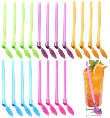 20 paglie per granità con cucchiaio, cannuccia riutilizzabile per granità, cannuccia granulata 2 in 1, cucchiaio per frullati, frullati, cocktail e caffè ghiacciato