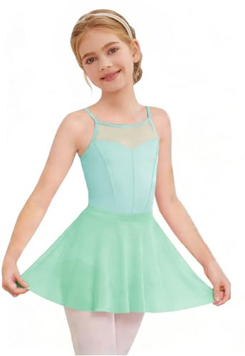 Haloumoning Girls Ballet Leotards with Removable Skirt Toddler Sleevesless Mesh Dance Outfit Combo 3T-10Y Light Green
