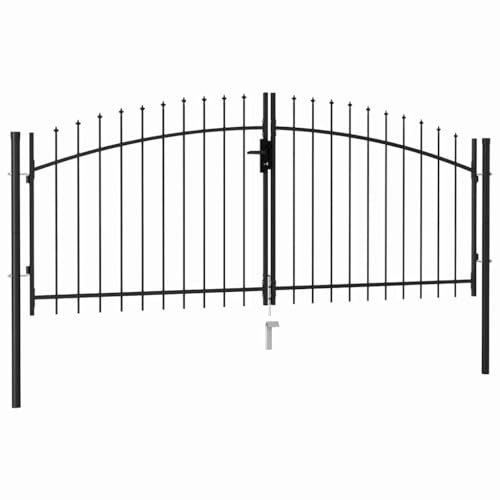 LoogCape Woerden Double Door with Spike Attachment, Powder-Coated Steel, 299.5 x 174.5 cm, Swing Gate for Yard and Driveway, Lockable with Bolt Hinge