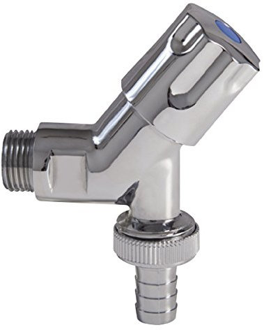 Sanitop-Wingenroth Auslaufventil 1/2 | Schrägsitz-Verschraubung | Mit Schlauchverschraubung | Kaltwasserhahn mit 1/2 Zoll Wandanschluss | Außenwasserhahn | Kunststoff-verchromt | 06208 4