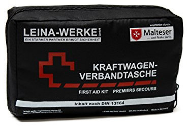 Leina-Werke 11014 KFZ-Verbandtasche Compact mit Klett, Schwarz/Weiß/Rot