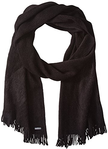 Calvin Klein Women's Fringe Knit Wrap Scarf, Black, One Size