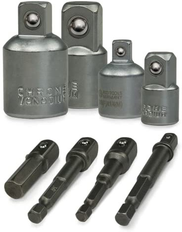 Red Tools Stecknuss-Adapter Set & Kombi-Adapter für Ratsche - Sechskant Nuss-Set für Akkuschrauber & Akku-Bohrer - Steckschlüssel-Aufsätze - 8-teilig