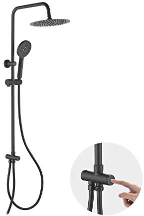 Ibergrif M20706B Colonna Doccia Senza Miscelatore Nera, Doccia Soffione Completo Inverter, Set Doccia con Soffione, Doccetta, Asta per Doccia Regolabile a Muro, Tubo, Supporto, Cromo, Argento