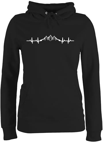 Shirtracer Pullover Damen Hoodie Frauen - Skiurlaub Apres Ski - Berge Herzschlag I Geschenk Bergliebhaber I Bergliebe - XL - Schwarz - wanderbekleidung Party Outfit valemtinstagsgeschenk Berg