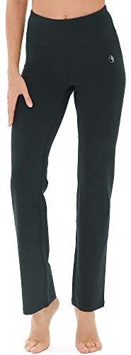 icyzone Dam bootcut yogabyxor långa sportbyxor hög midja flare fitness träningsbyxor, Mörkgrön, S