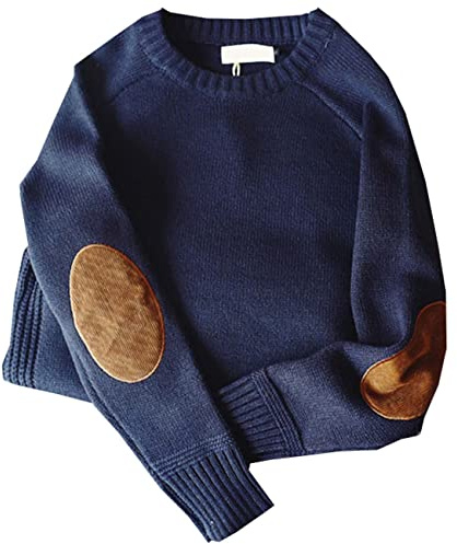 BAIXIAOCHI Maglione da Uomo Invernale Spesso con Toppe in Maglia con Fondo in Maglia Abbinato Maglione da Uomo